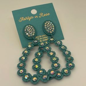 Ashlyn Rose Turquoise Rhinestone Encrusted Statement Earrings New